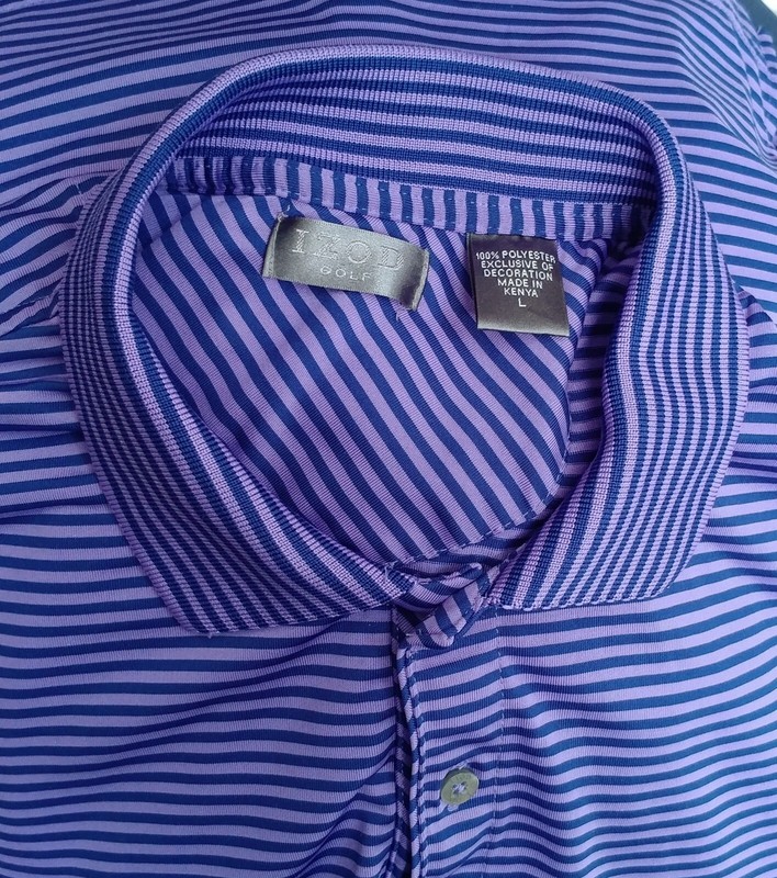 IZOD GOLF MEN'S STRIPED MULTICOLOR PURPLE POLO SHORT SLEEVE SHIRT SIZE L gallery