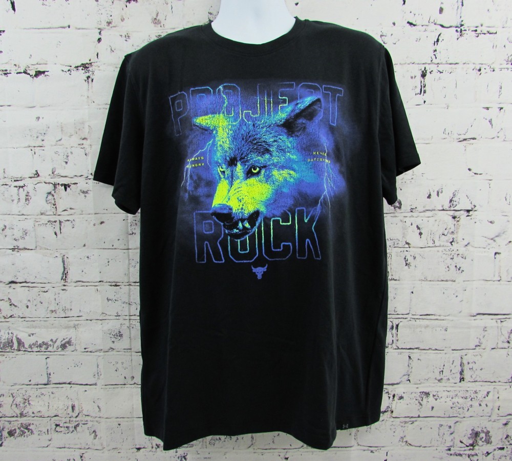 Under Armour UA Project Rock Wolf Heavyweight Gym Workout Men’s Black Shirt Sz L