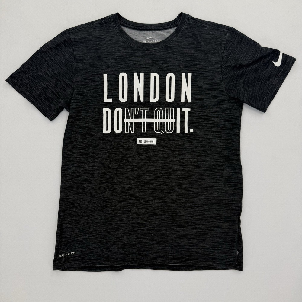Nike London Dont Quit Shirt Men’s S Black Gray Dri Fit Athletic Gym Workout