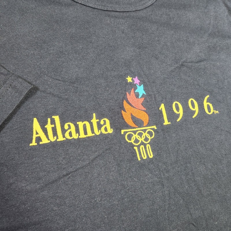 Vintage 90s Olympics Shirt Adult Large Atlanta 1996 Champion Cotton Tee Blue gallery