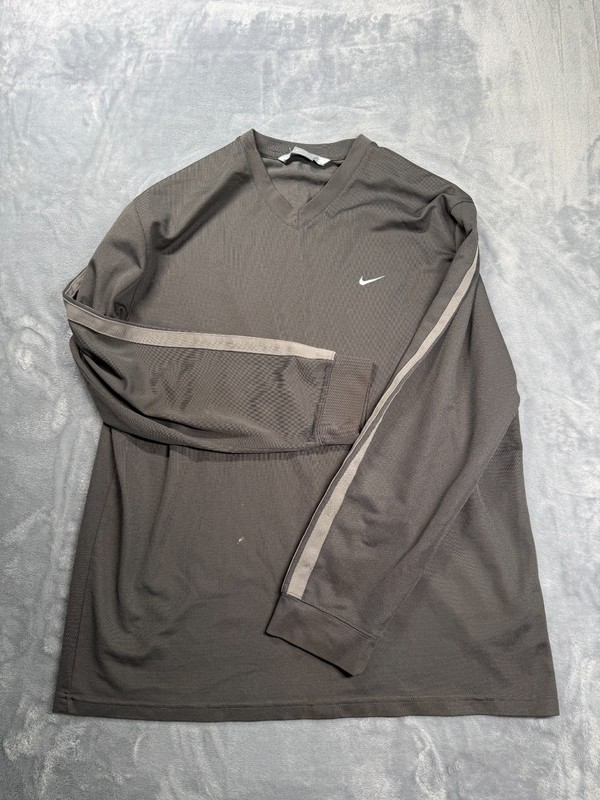 Nike Dri-FIT Pullover Mens Large Gray V Neck Long Sleeve Athletic Training Shirt gallery