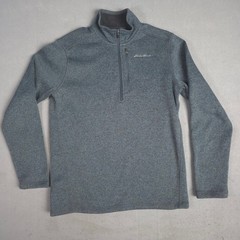 Eddie Bauer Men’s Medium Heathered Gray Fleece 1/4 Zip Pullover Sweater