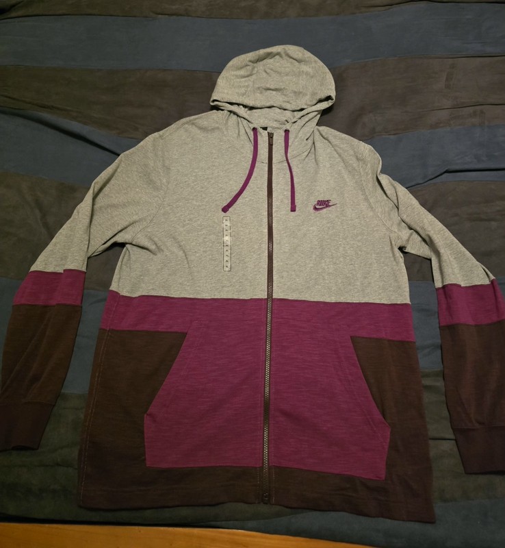 Nike Color Block size XL Full Zip Long Sleeve Hooded Shirt Heather Gray/Purple. gallery