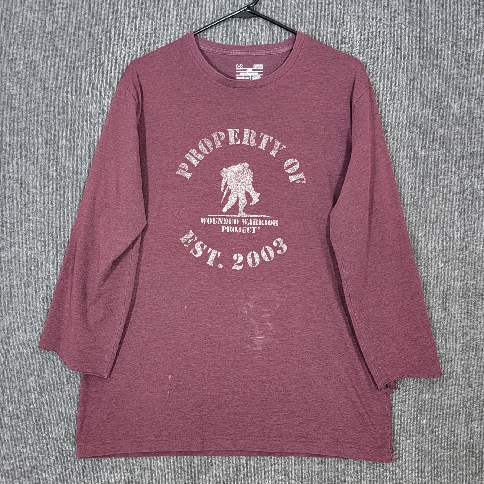 Under Armour T-Shirt Mens Large Maroon Wounded Warrior Project 3/4 Sleeve Loose gallery