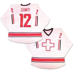 Throwback Cunti #12 Team Switzerland Hockey Jersey Stitched White Custom Name