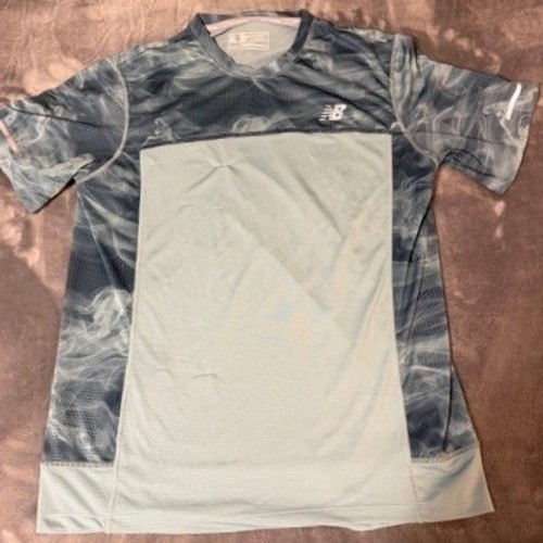 New Balance NB Dry Mens Medium Blue Grey Smoke Graphic Athletic Running T-Shirt gallery