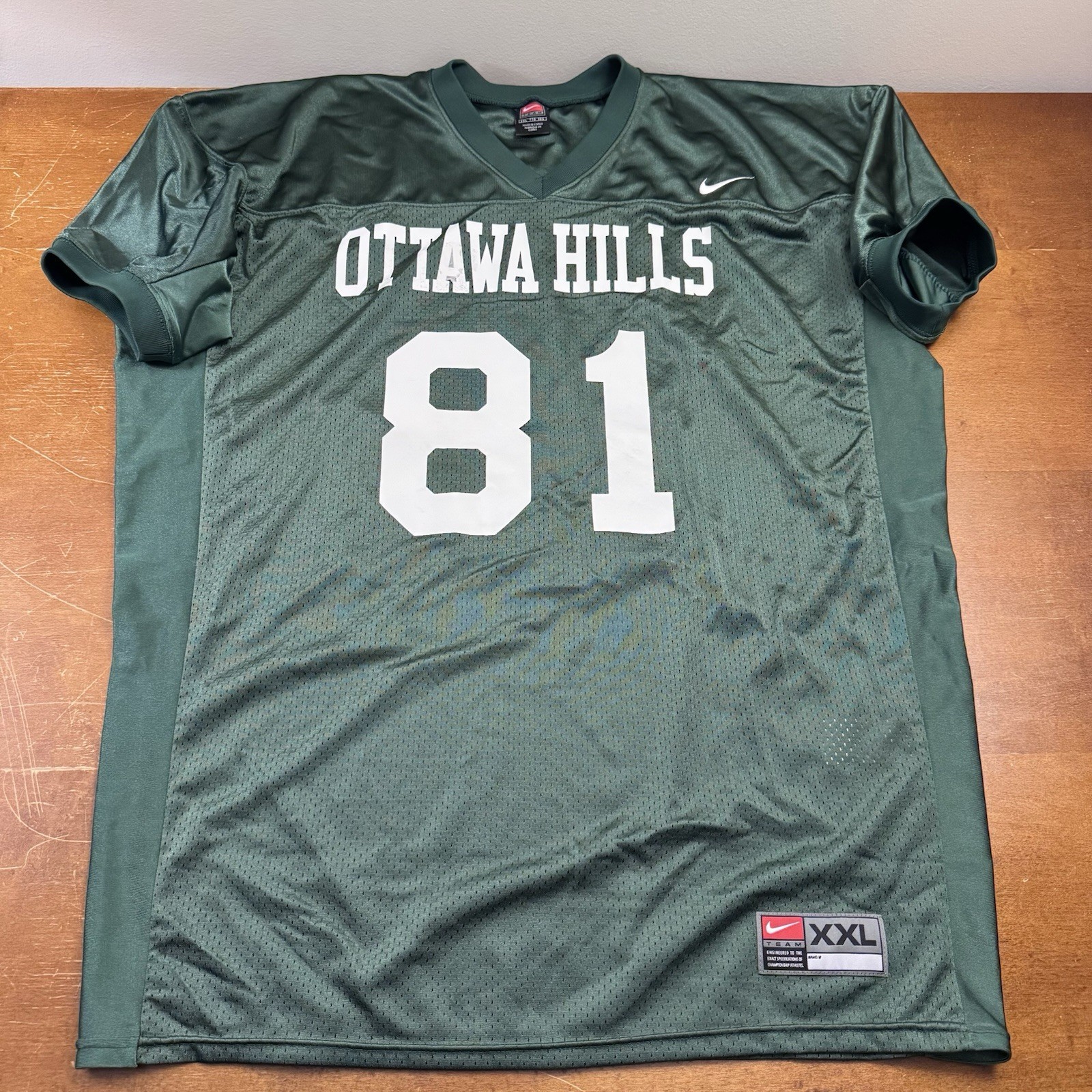 VINTAGE Nike Football Jersey Mens 2XL Green Ottawa Hills High School Game Cut gallery