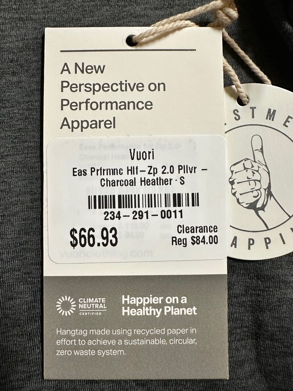 Vuori Men's Ease Performance Half-Zip 2.0 Pullover CHARCOAL HEATHER sz Small NEW gallery