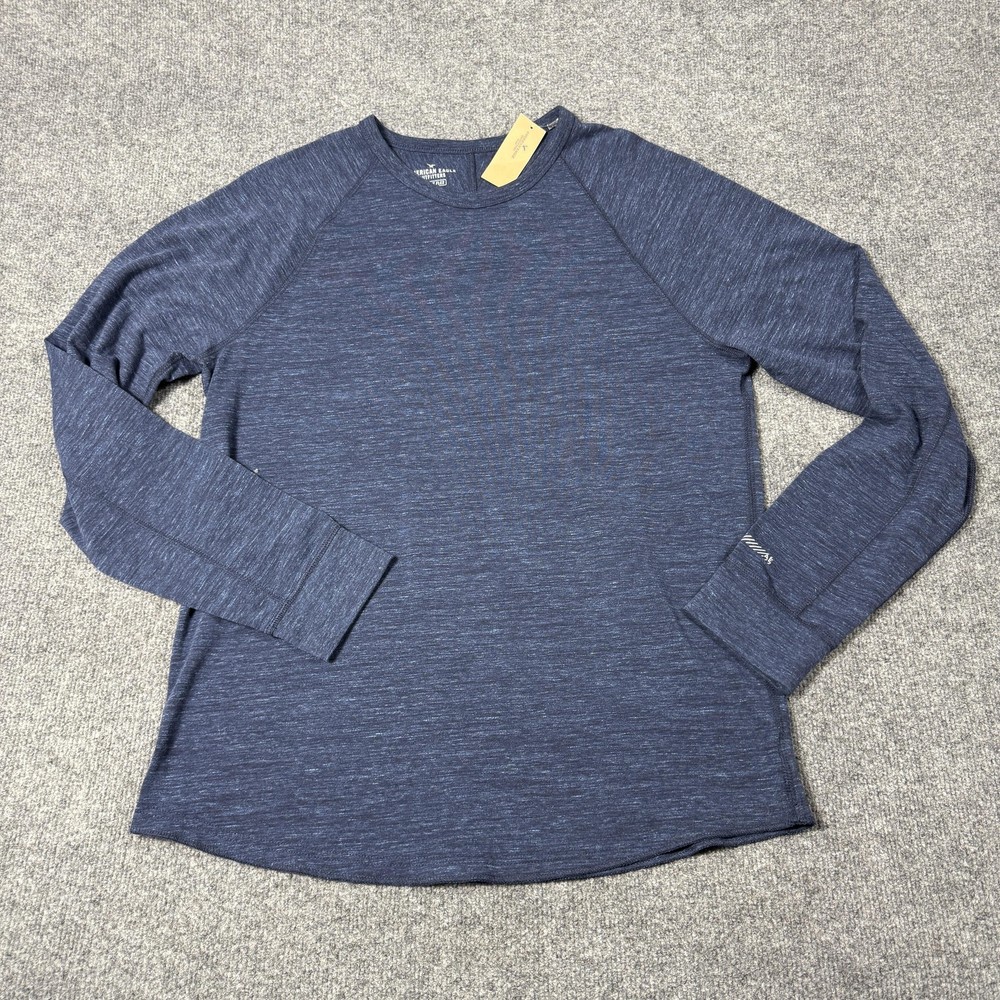 American Eagle Outfitters Shirt Mens Large Blue Raglan Long Sleeve Active Flex