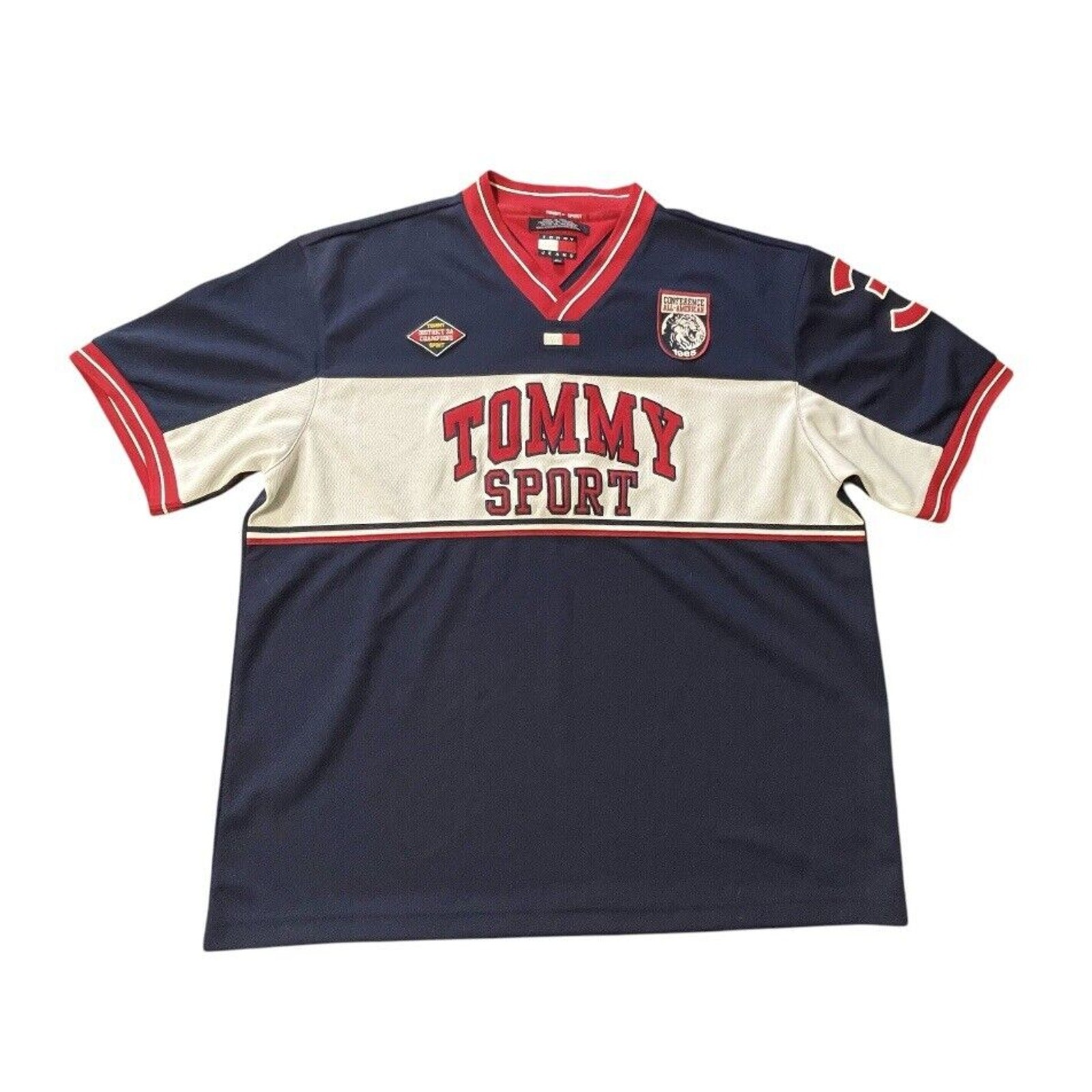 Tommy Hilfiger Sport Jeans Script Jersey Vintage Y2K Navy & Red Size XL Men RARE gallery