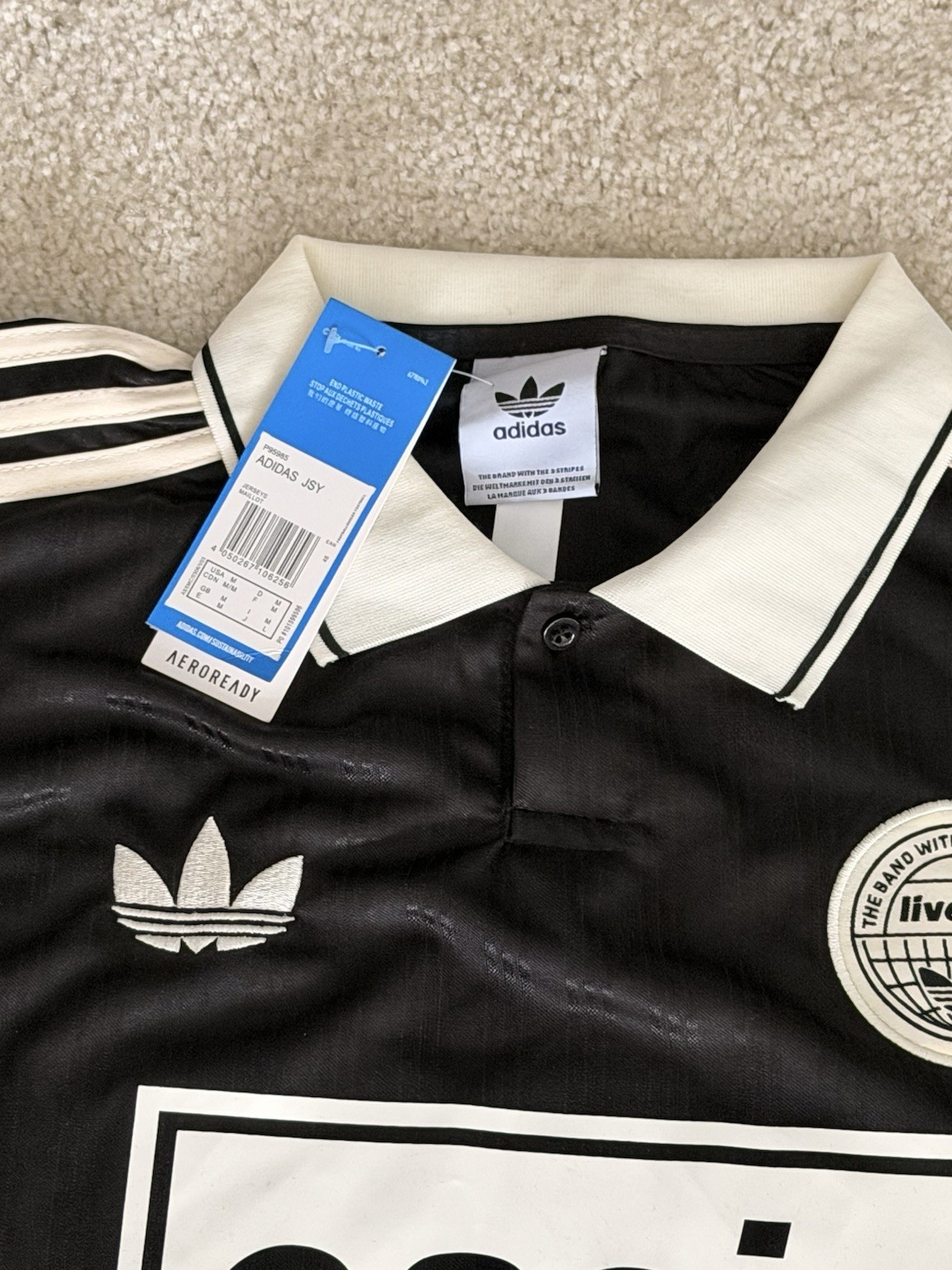 adidas Originals Oasis Graphic Soccer Jersey Polo Black/White Polyester L gallery