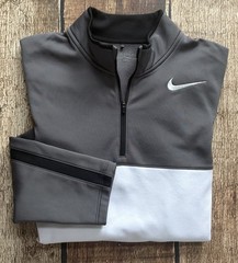 NIKE GOLF 1/4 ZIP SWOOSH PULLOVER TECH SWEATER GRAY WHITE MENS SMALL EXCELLENT