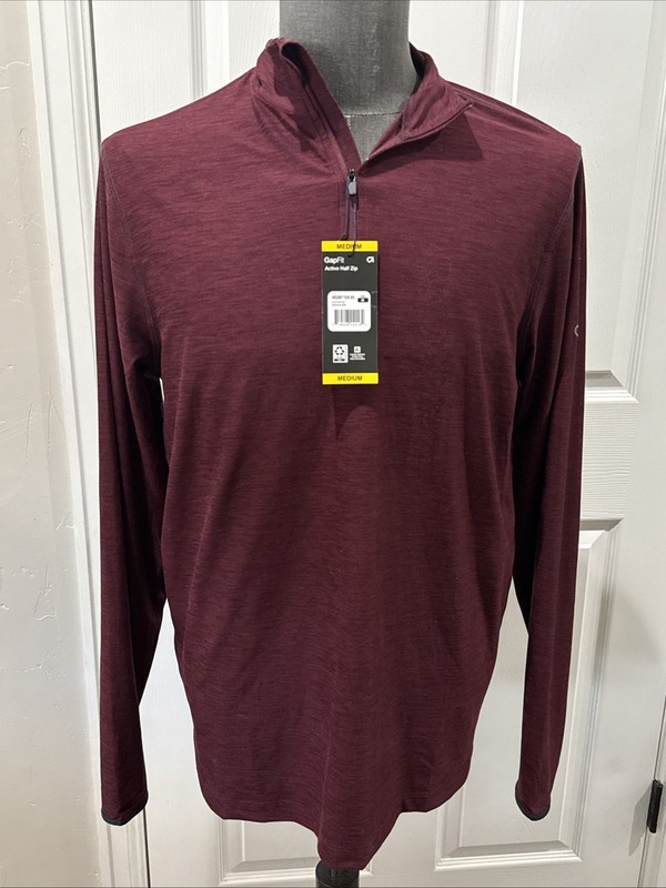 GapFit Long Sleeve Shirt Active Half Zip Dark Red “Windsor Wine” Med - New Tags gallery