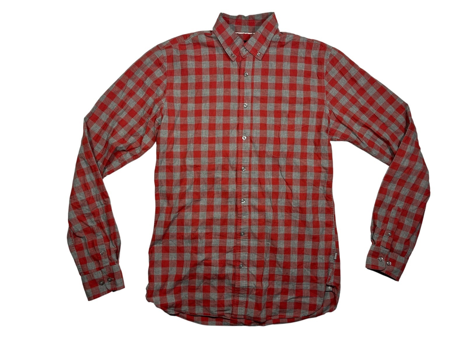 AMERICAN TALL Red/Gray PLAID BUTTON-UP SHIRT Outdoor Hike Dress Men's MT Medium gallery