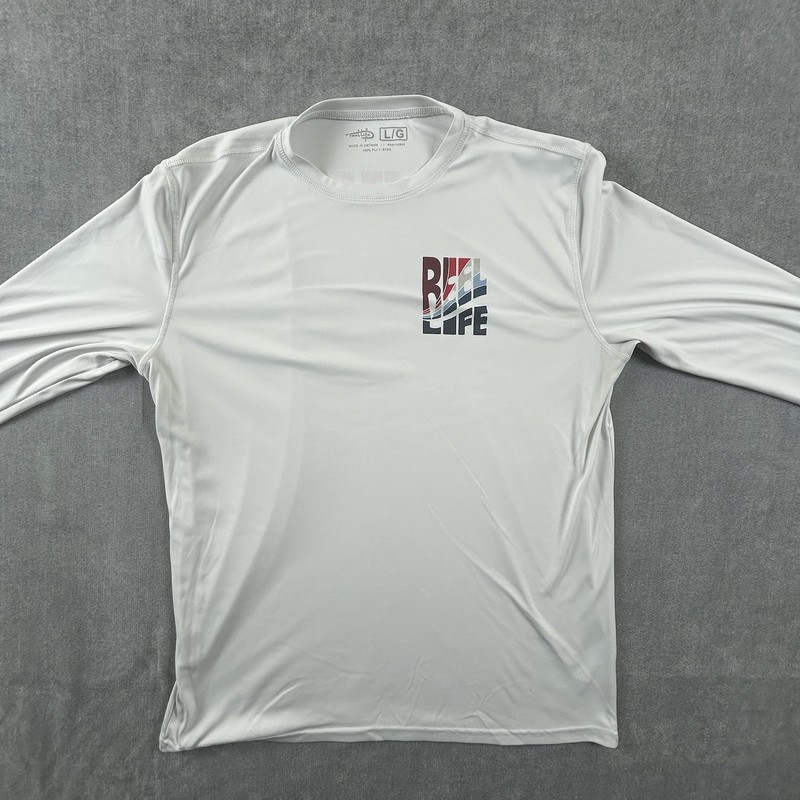 Reel Life Fishing Shirt Mens White Large Long Sleeve T-Shirt Sun Water UPF 50+ gallery