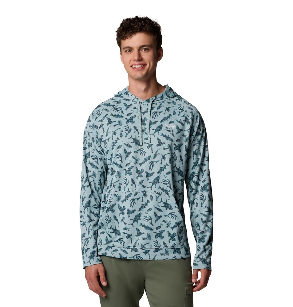 Columbia Men’s Large Wild Cast Camp Hoodie Omni-Shade Crushed Blue Huntfish NWT
