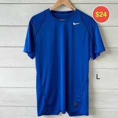 Nike Pro DRI-FIT Fitted Shirt Men’s Large Blue Stretch Short Sleeve