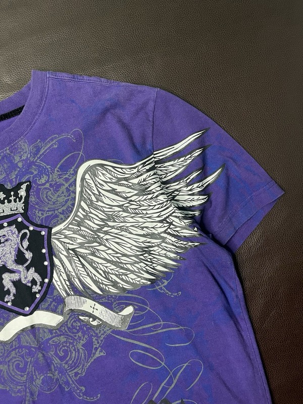 Raw Blue T Shirt Mens XL Purple Y2K Lion Wing Royalty Reigns Grunge Bedazzled gallery