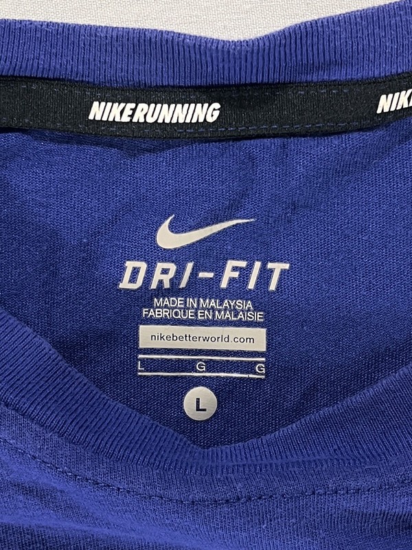 NIKE Running Dri Fit Short Sleeve T Shirt I Can Go Longer Men’s Large - Blue gallery