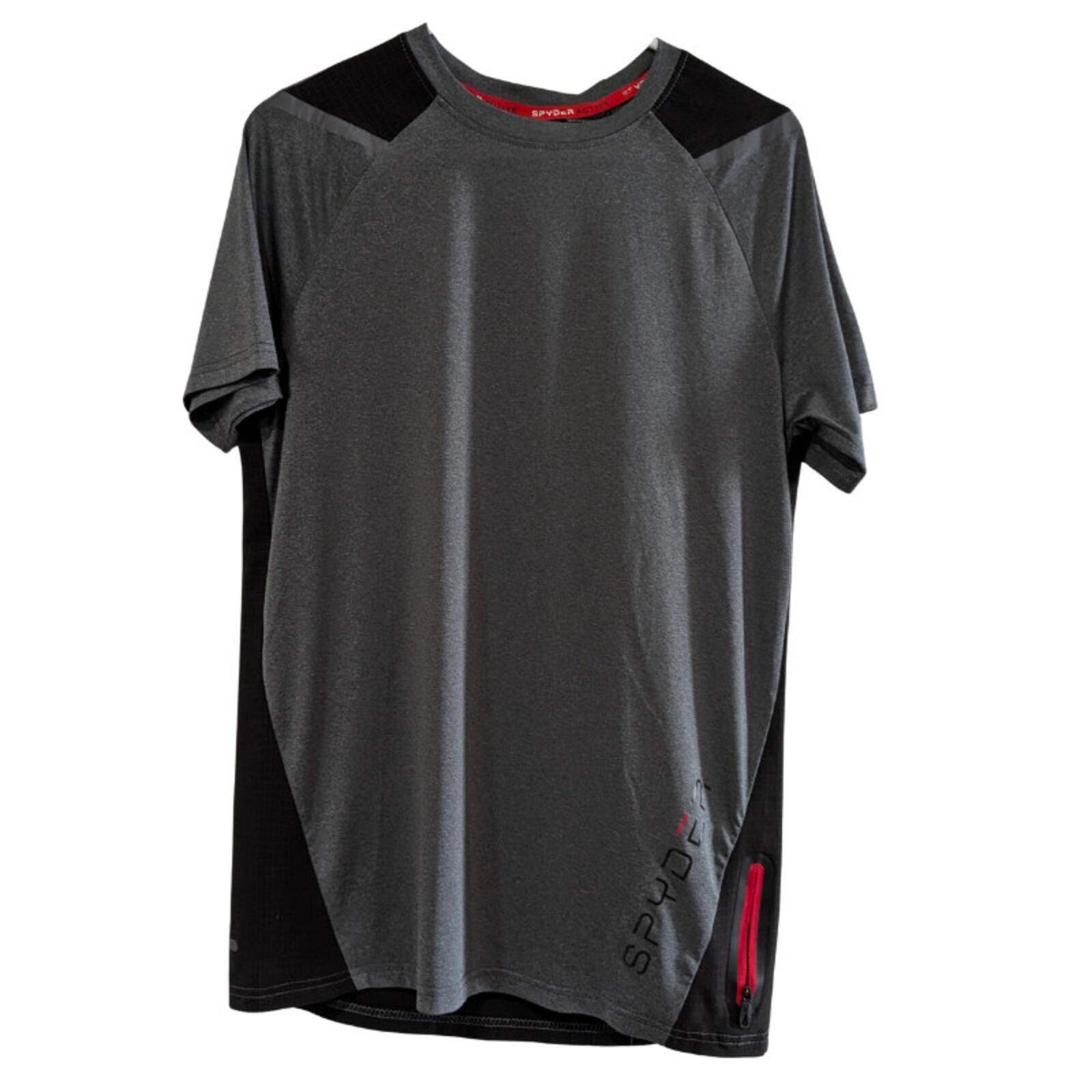 Spyder Active Men's Color Block Sport Top Small, Black Gray with Red Accents gallery
