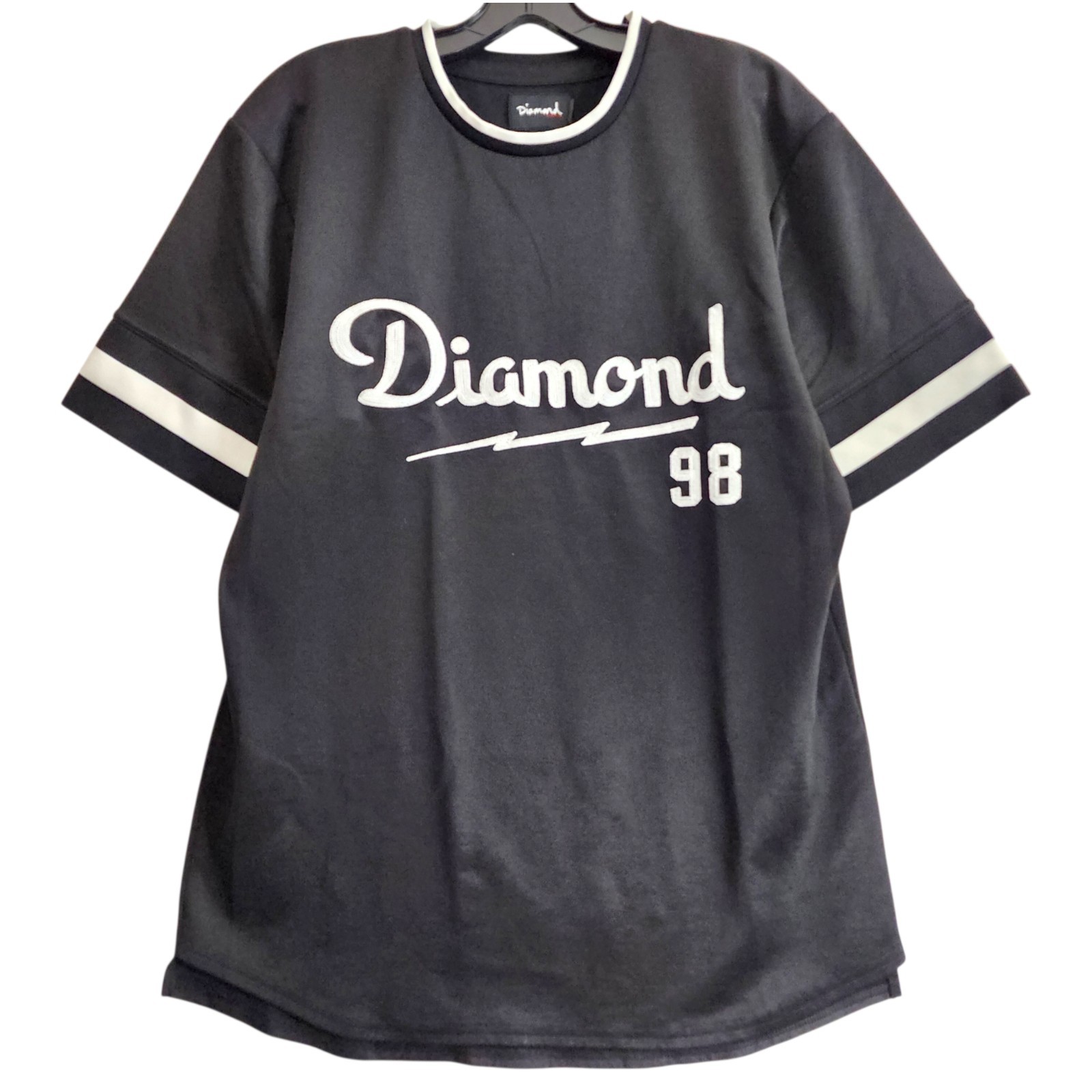 DIAMOND SUPPLY CO Jersey Mens Large Black Embroider Spell Out Baseball Pullover gallery