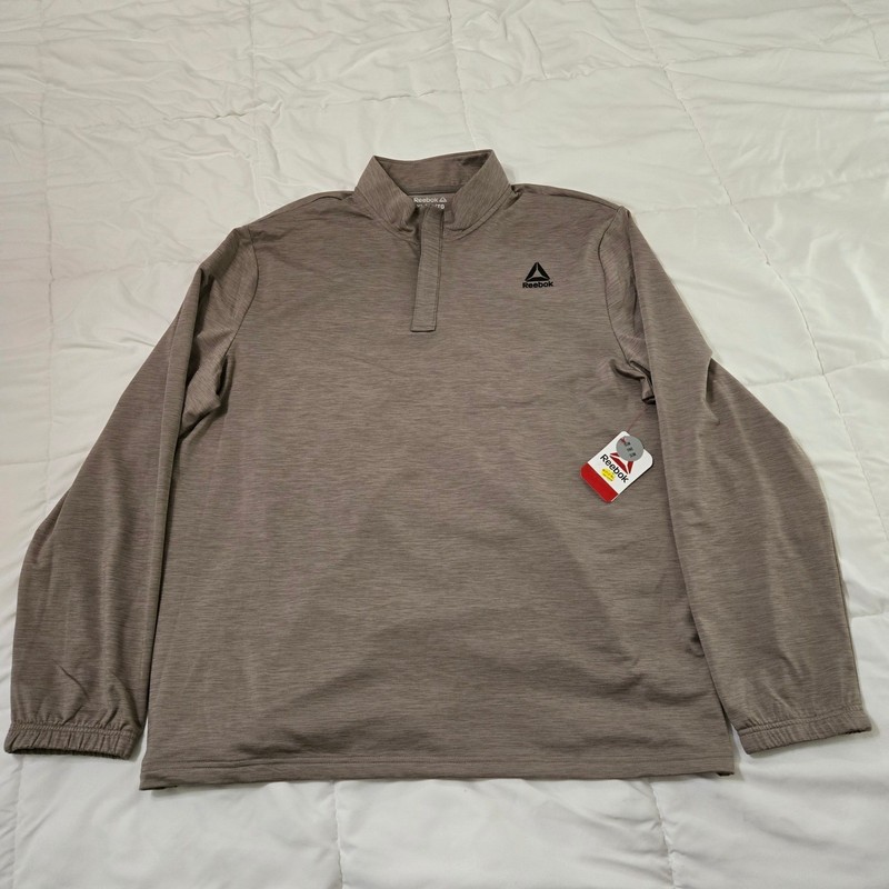 Reebok Mens Quarter Zip Mock Neck Pullover Driftwood Heather XL gallery