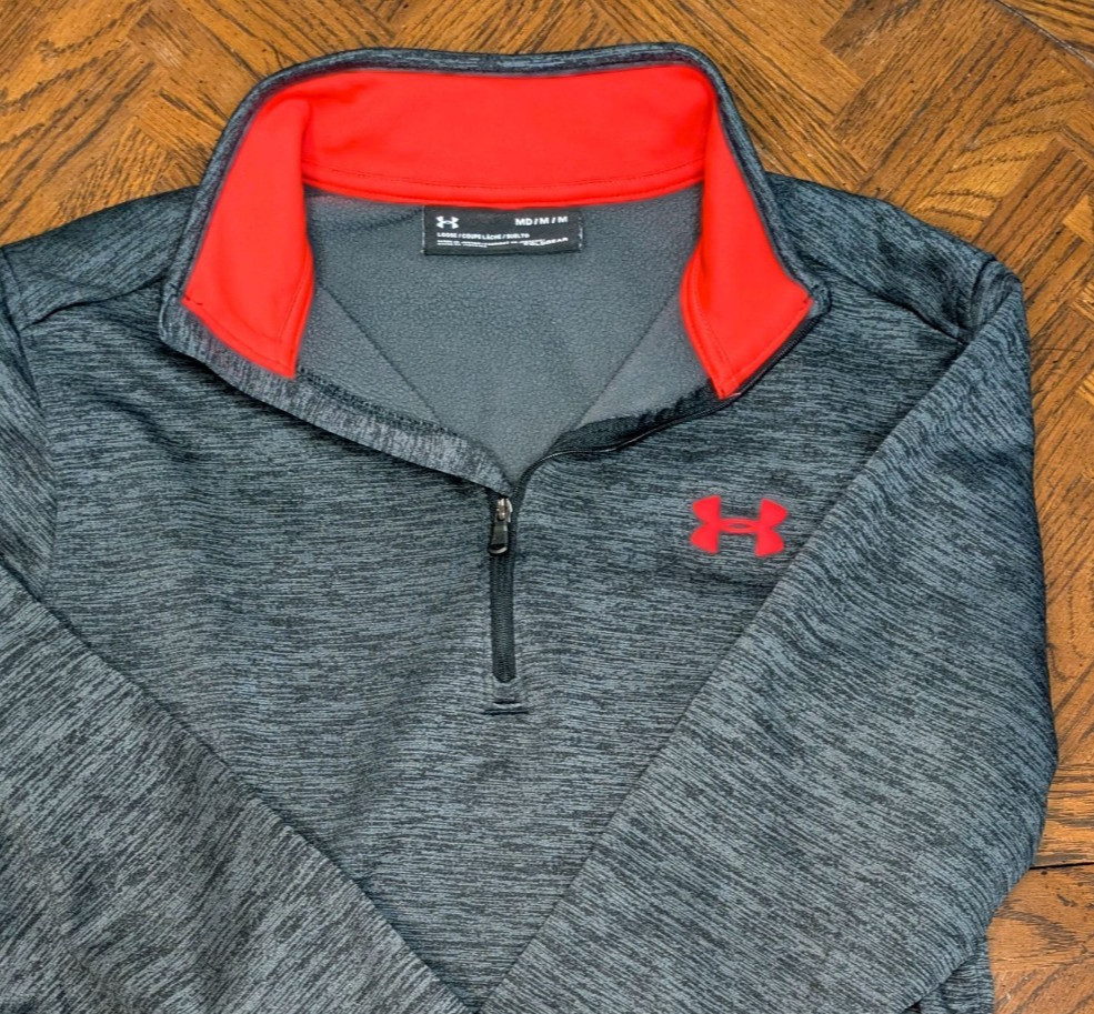 Under Armour Pullover - Men's M - Gray and Orange Quarter Zip Sweatshirt Jacket