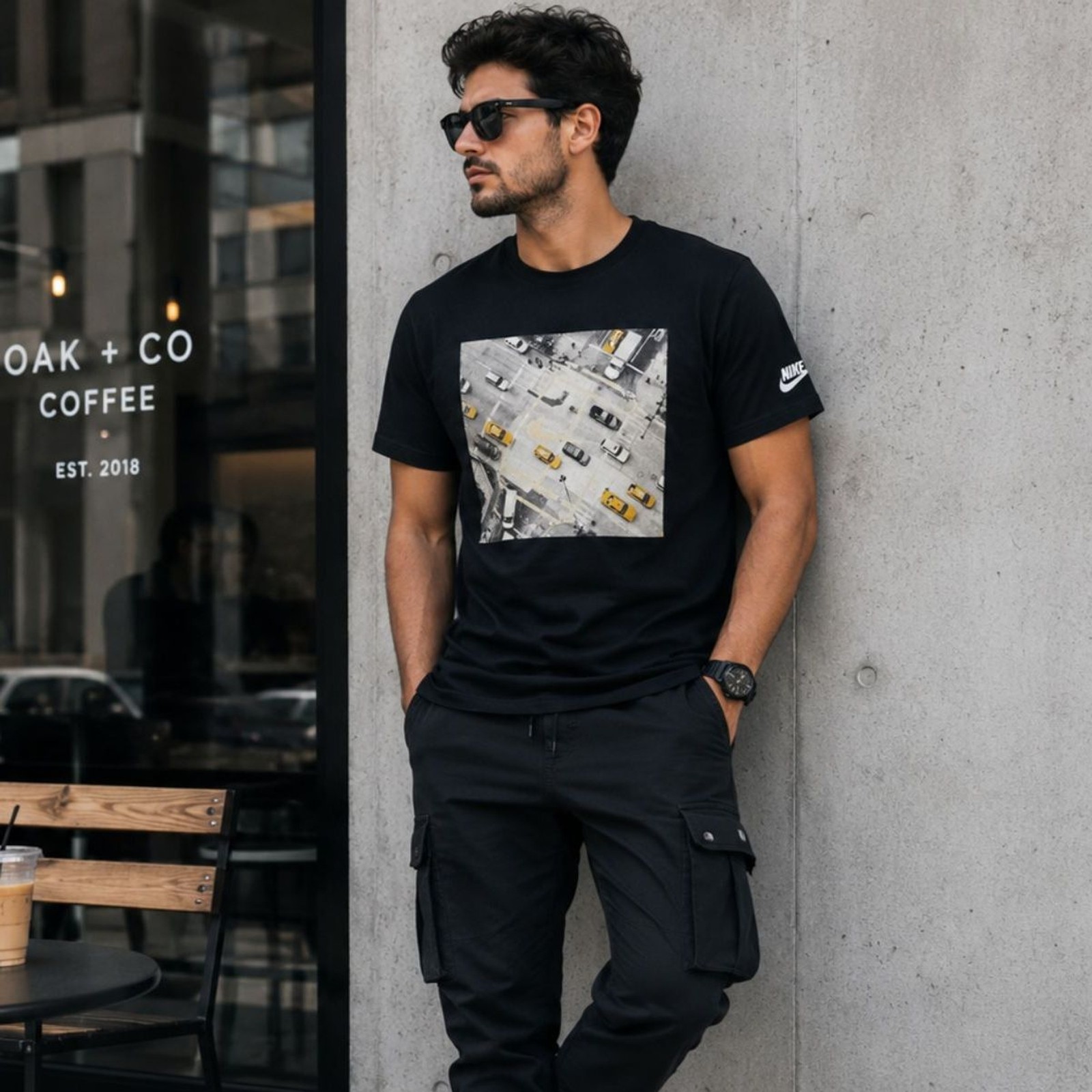 Nike Black Graphic Tee Medium City Taxi Print Streetwear Unisex Cotton Shirt gallery