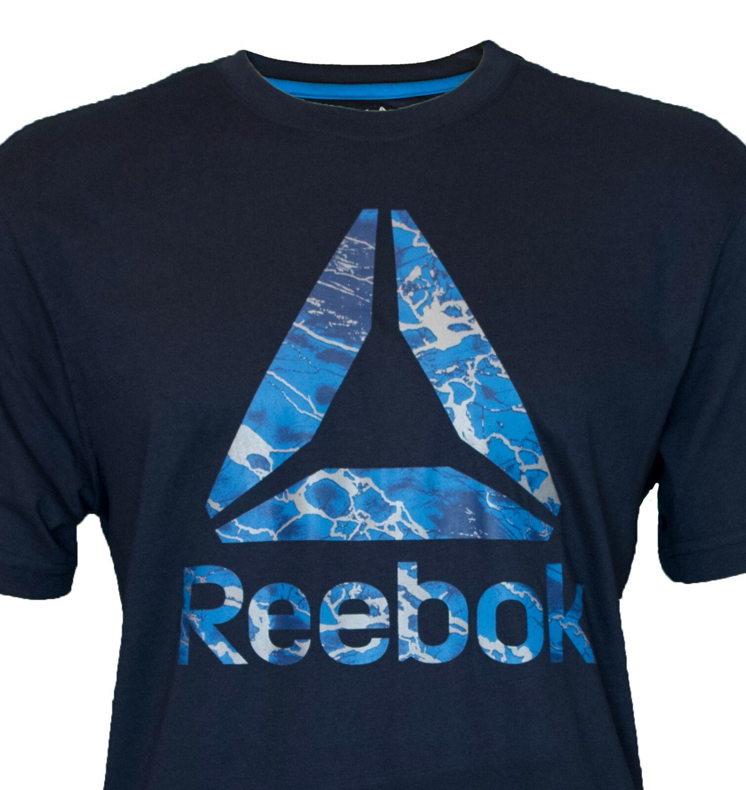 Reebok Mens Camo Delta Logo Rif Navy Blue Athletic Performance Gym T-Shirt gallery