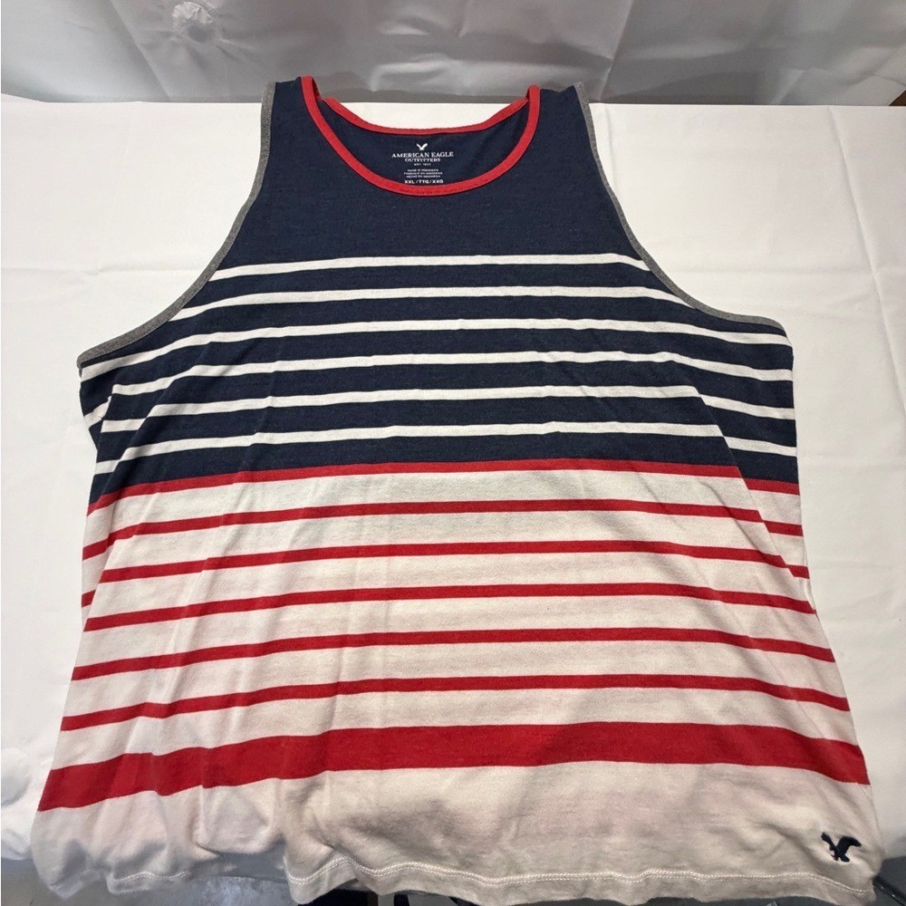 American Eagle Outfitters Navy, White & Red Striped Men's Tank Top gallery