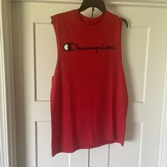 Champion Men’s Classic Jersey Muscle Tee, Script Logo Small Scarlet Brand New!