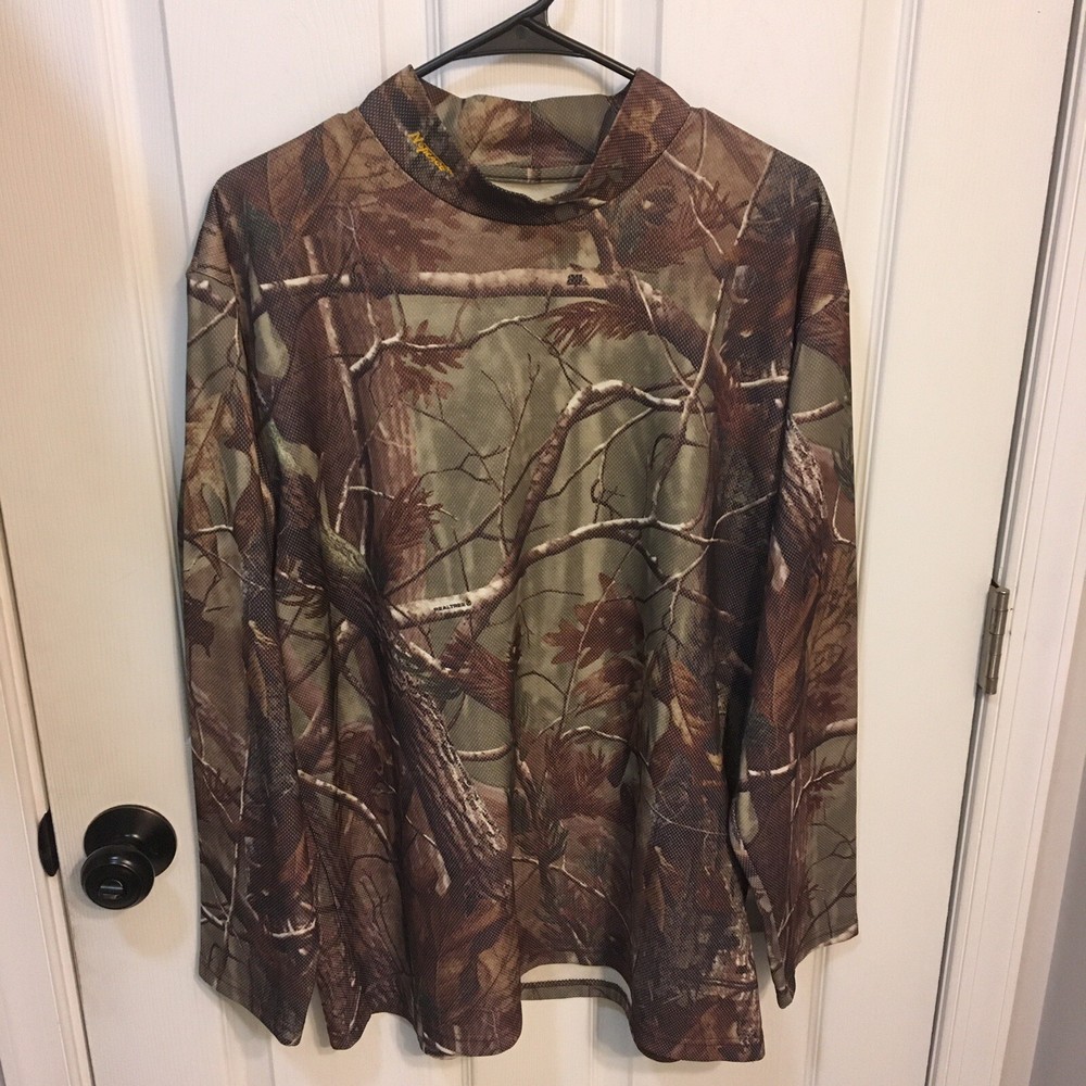 No Trace Dan River Mens Base Layer Hunting Shirt Black Realtree Camo Large FS!