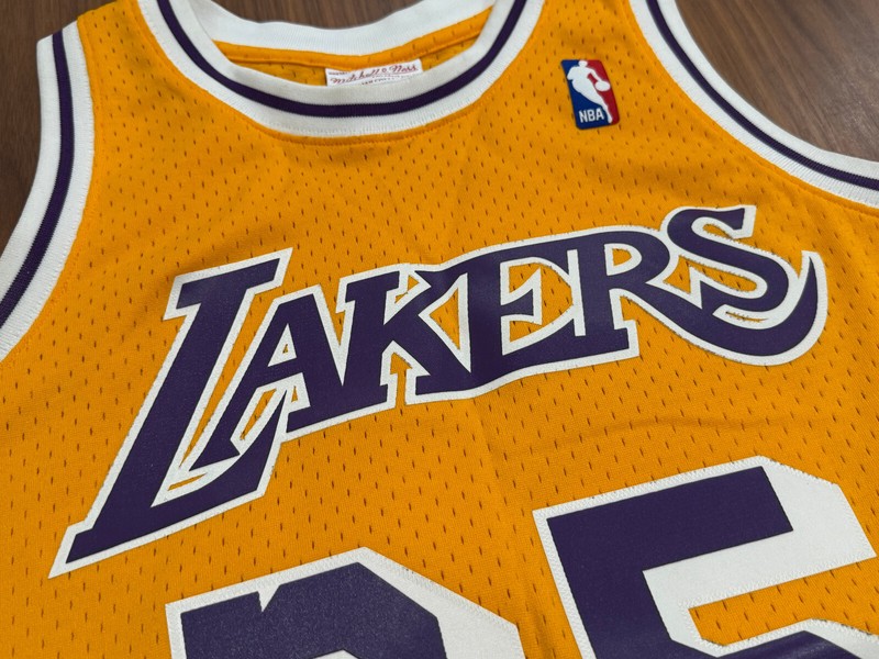 2019 MITCHELL & NESS HWC 94-95 EDDIE JONES LA LAKERS JERSEY GOLD WHITE PURPLE M gallery