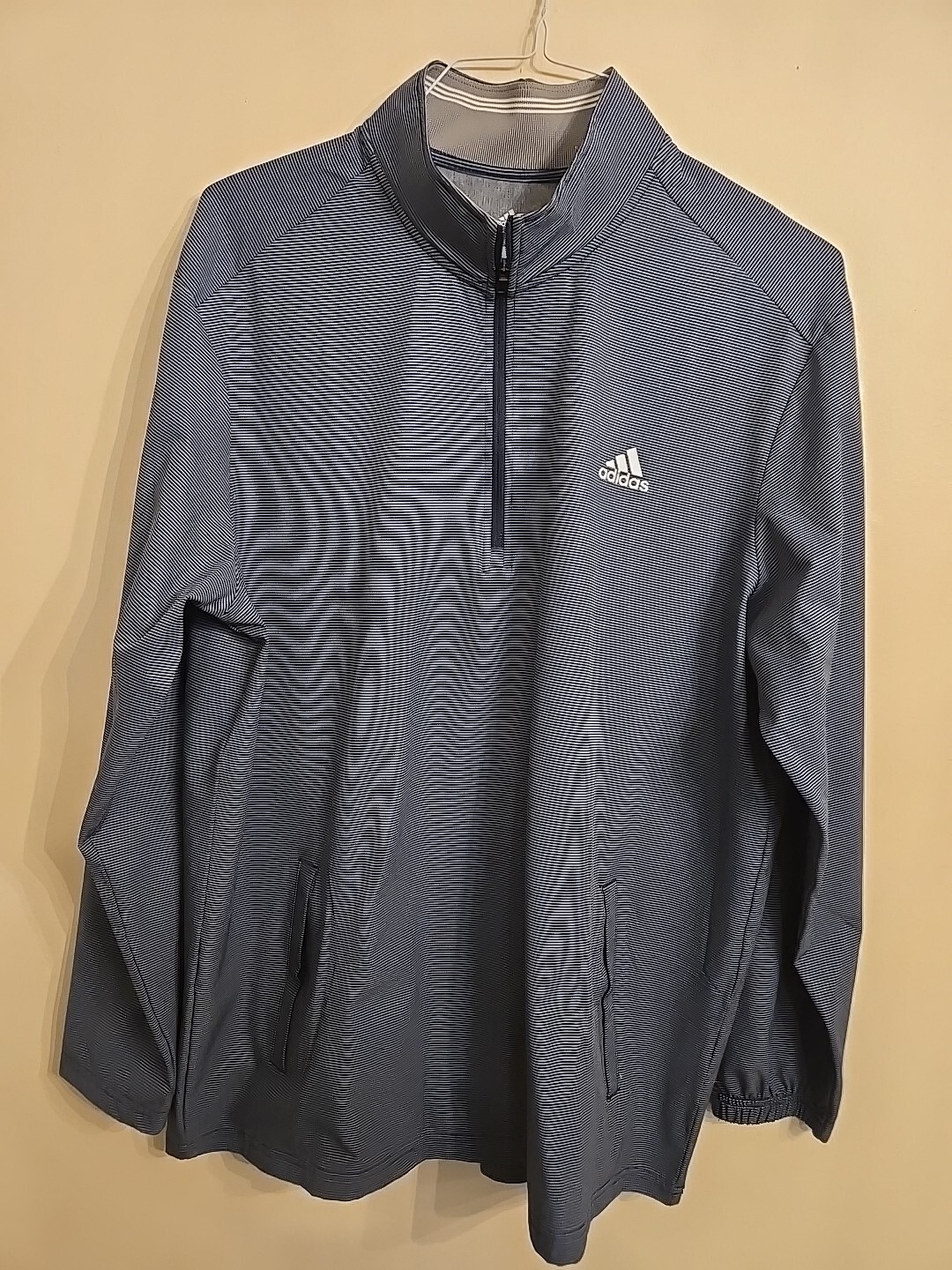 Adidas Ultimate365 Quarter-Zip Top Pullover Size Large Black/Gray Pinstripe gallery