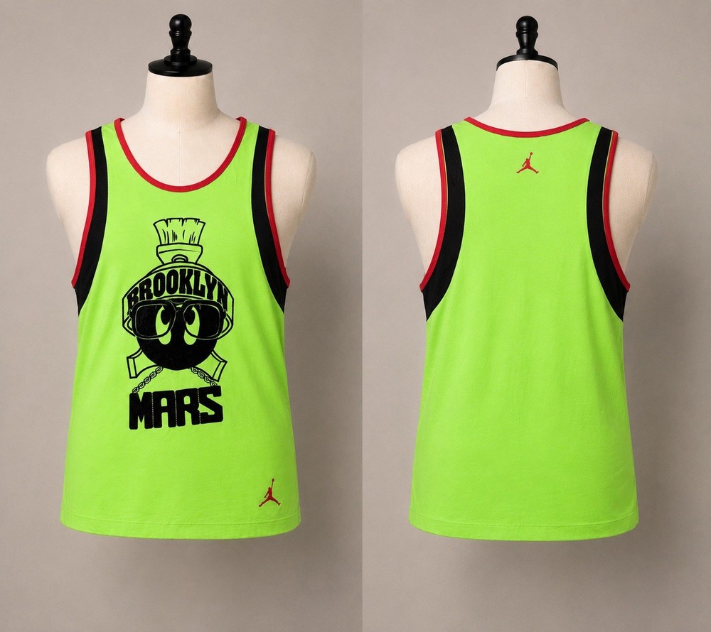 🚨Jordan Brooklyn Mars Marvin the Martian Men’s Green Tank Jersey Scoop Neck X🚨