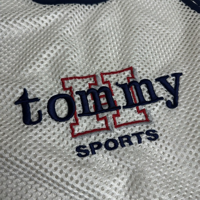 VTG 90s Tommy Sports Mesh Jersey Tank White/Blue Large Y2K Spellout gallery
