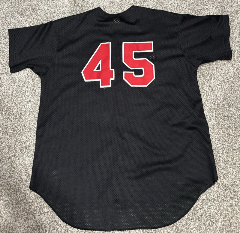 Don Alleson Athletic "Clinton" #45 Black & Red Mesh Baseball Jersey - Adult XXL gallery