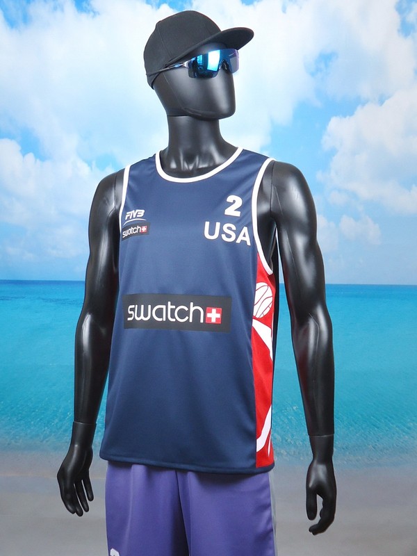Custom Beach Volleyball Jersey Navy Blue/Red Size S, M, L, XL, 2XL New gallery