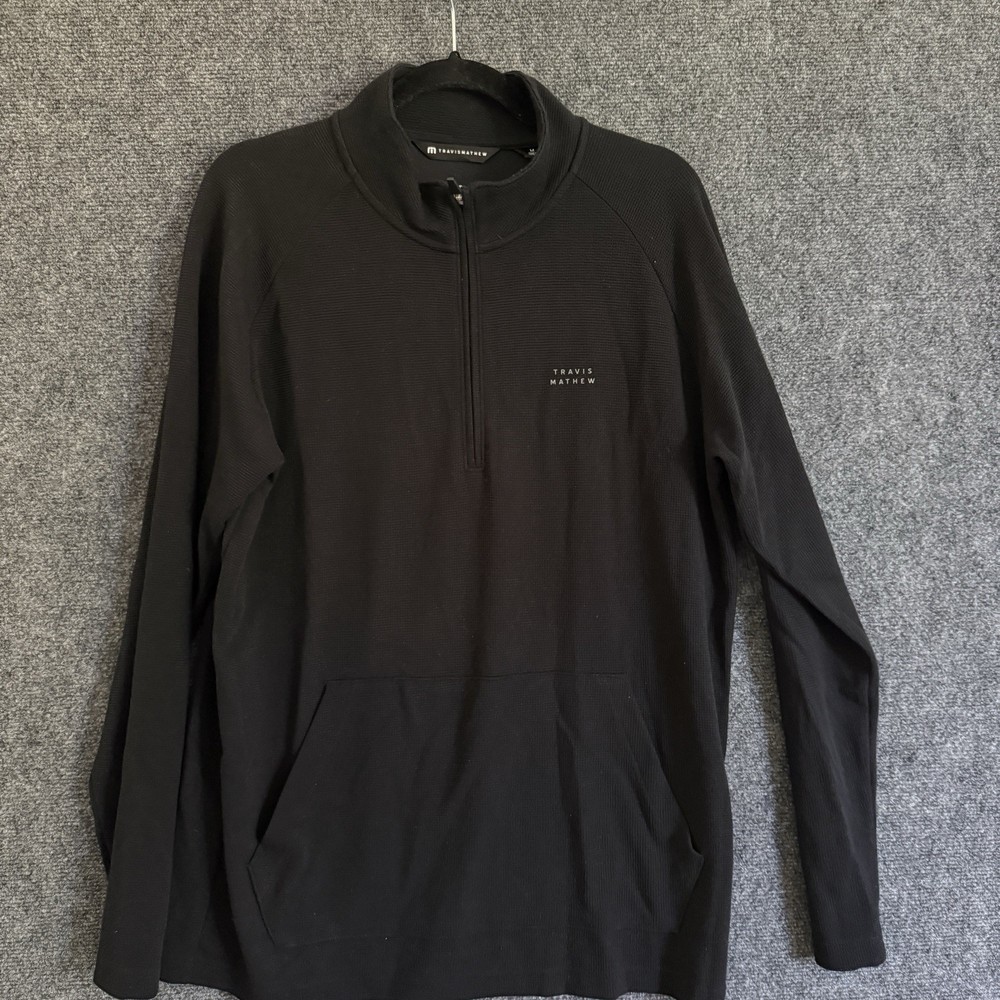 Travis Mathew Performance Waffle Quarter Zip Pullover Black Men’s Medium
