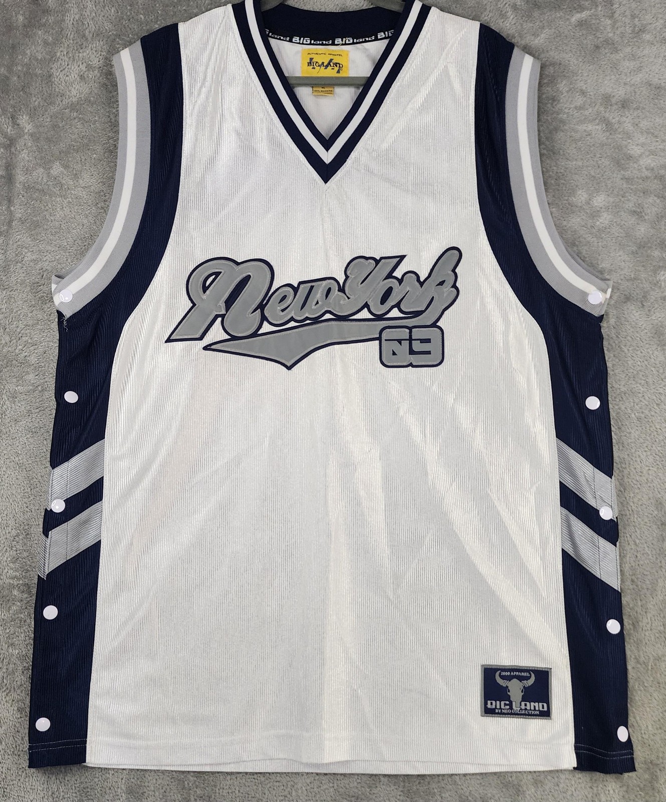 Big Land Jersey Shirt Mens XL White Navy Blue New York 69 Basketball Snap Sides gallery