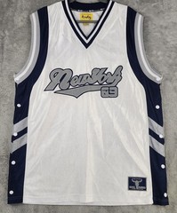 Big Land Jersey Shirt Mens XL White Navy Blue New York 69 Basketball Snap Sides