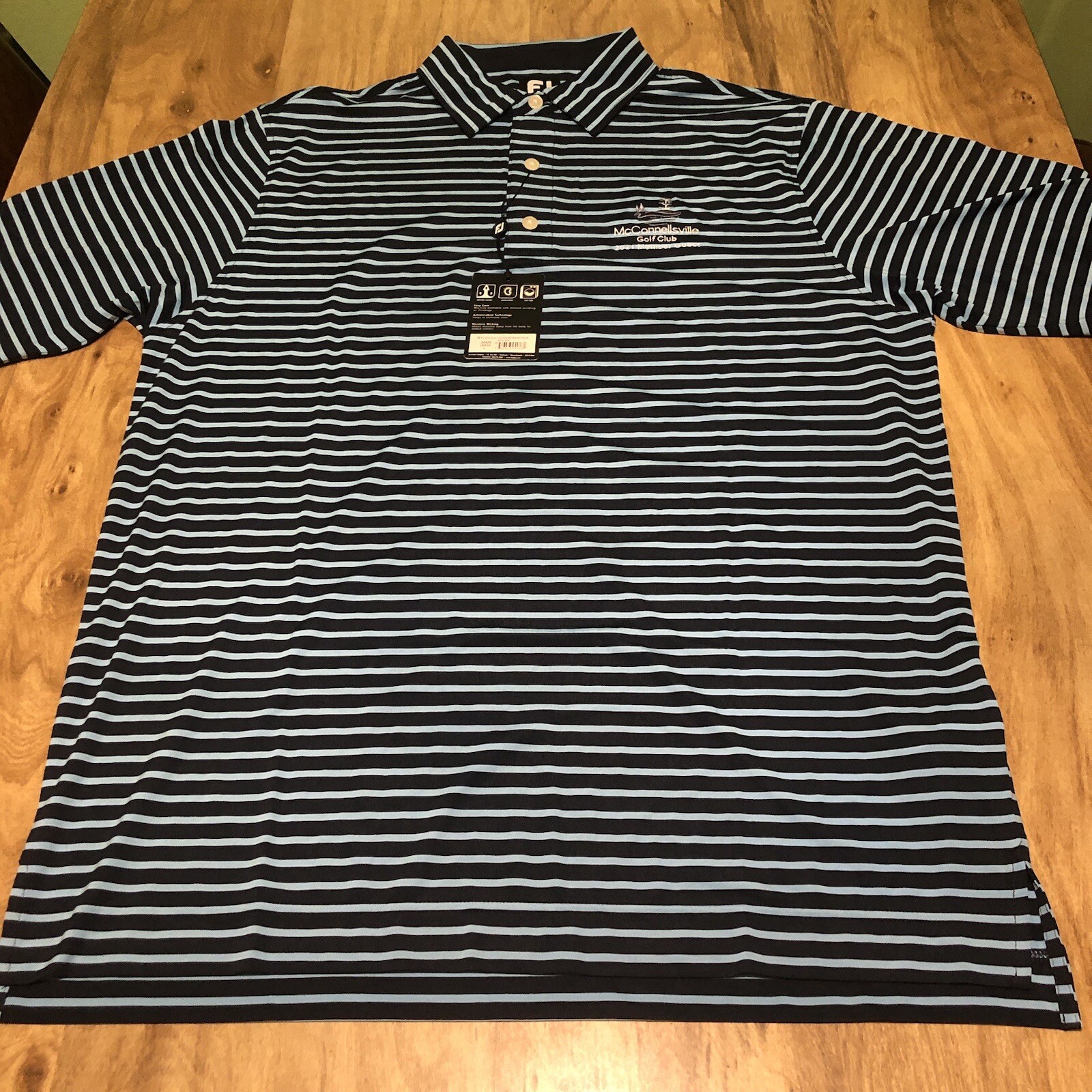 NWT Footjoy Navy Lt Blue Stripe Golf Polo Shirt Guest Embroidered Mens Large gallery