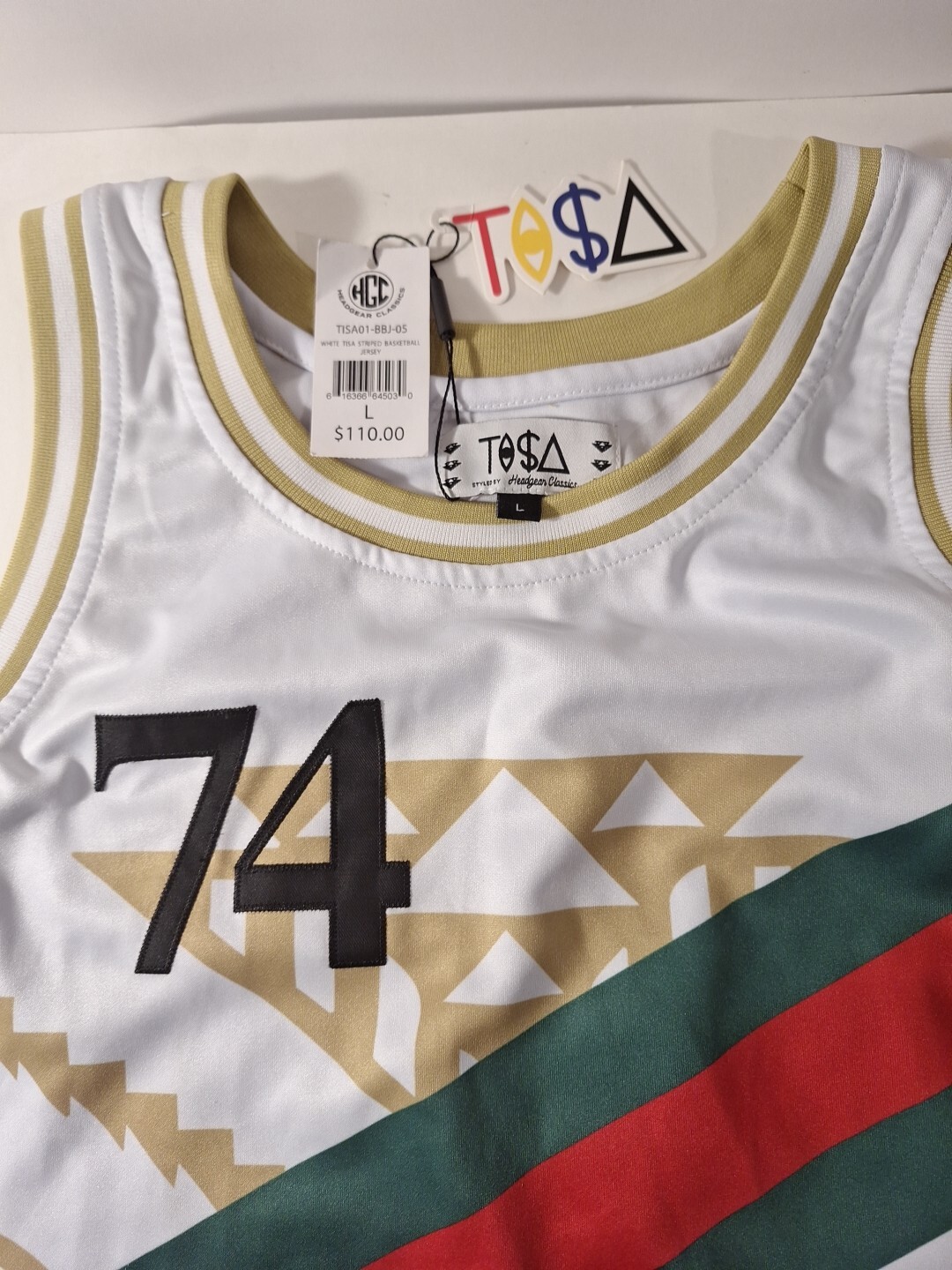 TISA Headgear Classics Basketball Jersey NWT Size Large Stitched Striped White gallery