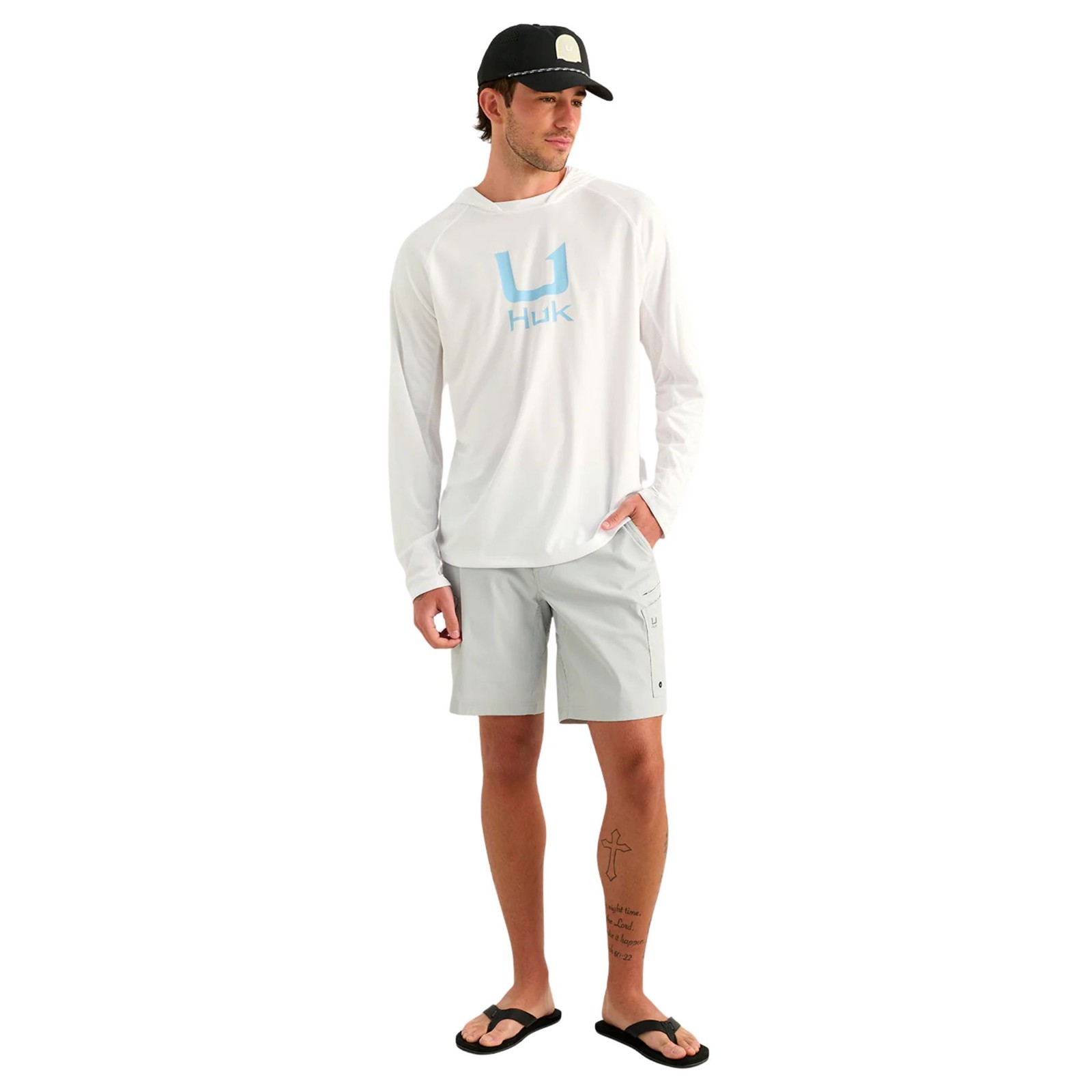 Huk Icon Long Sleeve Hoodie Men's Tech Shirt, White 2, XXX-Large gallery
