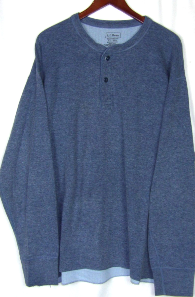 L.L. Bean Blue Wool Blend River Driver Henley Thermal Shirt Men's XXL gallery