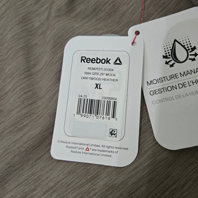Reebok Mens Quarter Zip Mock Neck Pullover Driftwood Heather XL gallery