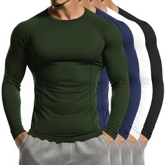 4 Pcs Mens Compression Shirts Medium Army Green, Navy Blue, White, Black
