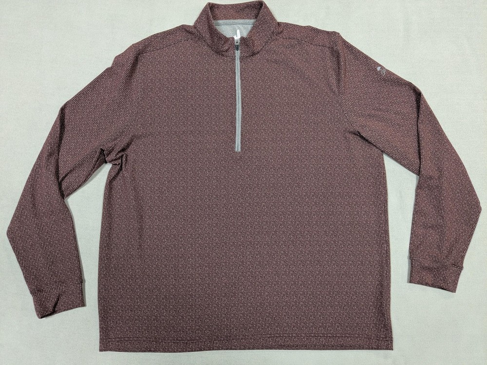 Johnnie O Pullover Mens XL Red Golf Performance Fleece Stretch Houndstooth Logo
