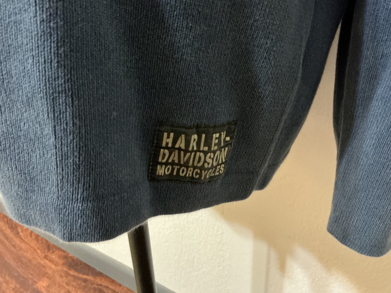 Harley Davidson Blue Waffle Knit Henley Logo Long Sleeve Thermal Shirt Men Large gallery