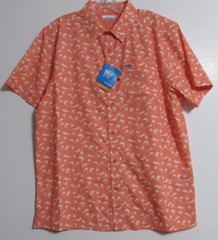 Men’s Columbia Super Bluefin Winds Short Sleeve Camp Shirt Orange Size Medium